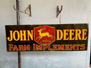 John Deere Farm Implements Black 72x24 Inch Porcelain Enamel Sign Double Side