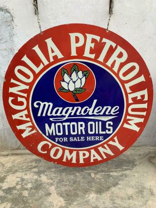 Magnolia Petroleum Motor Oils Large 60 Inches Porcelain Enamel Sign Single Side