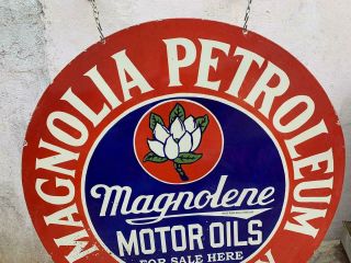 MAGNOLIA PETROLEUM MOTOR OILS LARGE 60 INCHES PORCELAIN ENAMEL SIGN SINGLE SIDE 5