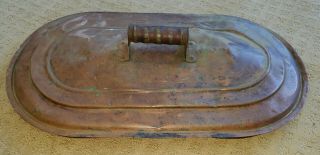 Vintage Large Copper Boiler Wash Tub Basin Cover Top With Wood Handle