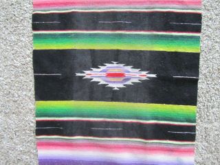Vintage Rainbow Mexican Saltillo Serape Wool Table Runner Rug 17.  ” X 38”,  fringe 3