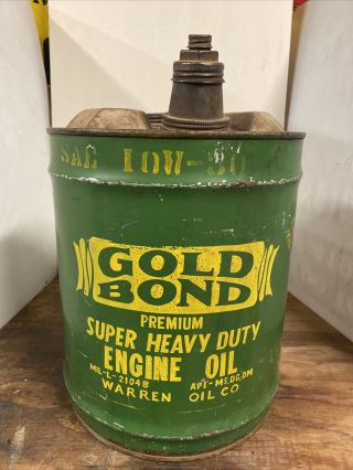 Vintage Gold Bond John Deere 5 Gallon Motor Oil Type Engine Oil Can Warren Oil