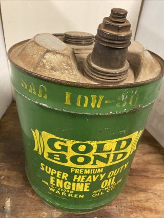 Vintage Gold Bond John Deere 5 Gallon Motor Oil Type Engine Oil Can Warren Oil 2
