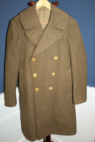 Early Ww2 U.  S.  Army Od Wool Overcoat,  1942 D,  W/gi 