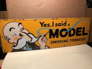 Vintage Porcelain Metal Model Smoking Tobacco Sign W Professor Graphic 36”x12”
