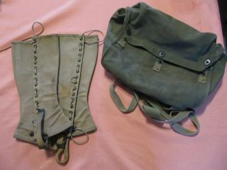 Ww2 Us Army Marine 1942 Leggings And Chemical Gas Mask Bag Unceaned