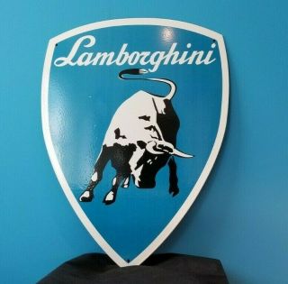 Vintage Lamborghini Porcelain Heavy Gas Service Station Pump Dealer Sign