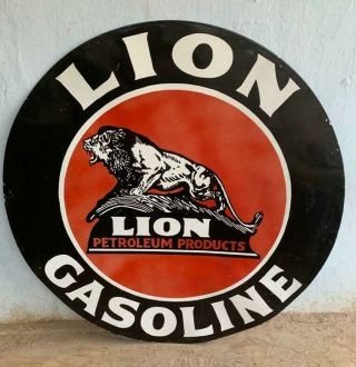 Lion Gasoline Petroleum Products Large 60 Inch Porcelain Enamel Sign Double Side