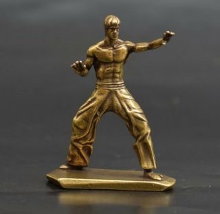 Brass Bruce Lee Statue Figurine Sculpture Kung Fu Wing Chun Action Figure Decor