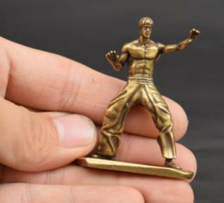 Brass Bruce Lee Statue Figurine Sculpture Kung Fu Wing Chun Action Figure Decor 2