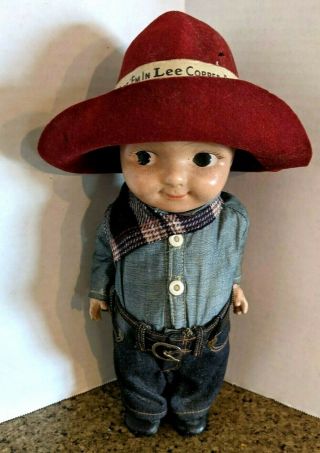 12.  5 " Composition Buddy Lee Jean Advertising Doll In Cowboy Outfit 30 