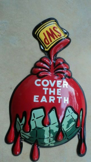 Vintage Sherwin Williams Paints Cover The Earth 35 " X 19 " 3 - D Porcelain Sign Wow