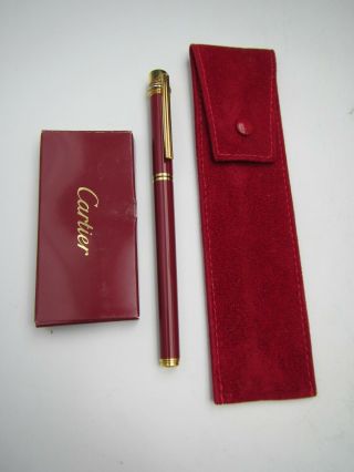 Authentic Must De Cartier Fountain Pen Burgundy Gold Trim 18k 750 Nib W/ Refill