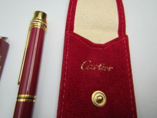 Authentic MUST De CARTIER Fountain Pen Burgundy Gold Trim 18k 750 Nib W/ Refill 3