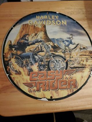 Vintage David Mann Ghost Rider Harley Davidson Porcelain Sign Gas Station Pump