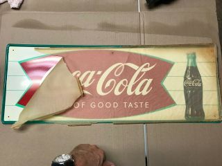 Coca Cola Fishtail Metal Sign - Removed From Paper - Sogt