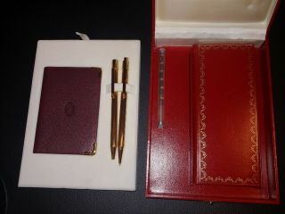 Cartier 18K Gold Pen Pencil Set & Leather Card Holder Certificates EUC 4