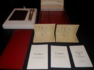 Cartier 18K Gold Pen Pencil Set & Leather Card Holder Certificates EUC 6