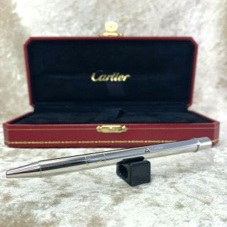 Authentic Cartier Ballpoint Pen Must 2 Ii 2c Logo Silver Palladium Finish W/case