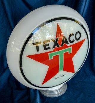 Texaco Gas Pump Globe W/ Milk Glass Body And Style C Lenses - Nos