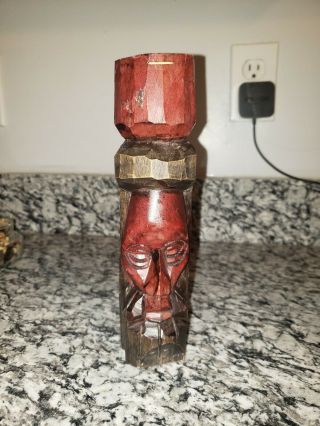Hand Carved Hawaiian Tiki Totem Statue Solid Wood.  8.  25 " Tall.  Gorgeous