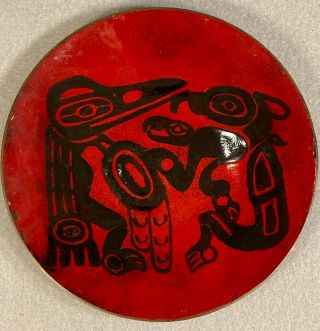 Vintage 1960s Era Native Inuit Eskimo Hand Enameled Plate Canada