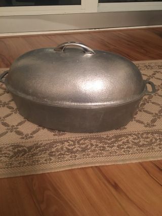 Vintage Club Aluminum Hammered 17” Roasting Pan With Lid Oval Roaster Dutch Oven