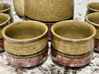 Vintage Otagiri OMC Tea Set Ceramic Teapot with Rattan Handle & 6 Cups,  Japan 3