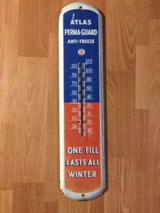 Rare Atlas Perma - Guard Anti - Freeze Thermometer Sign 1950s 36 "