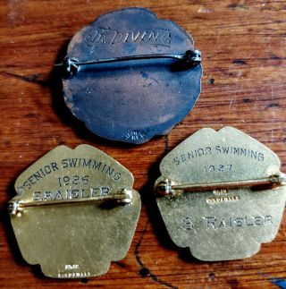 3 Vintage 1920 ' s TRIPP LAKE CAMP PINS AWARDS Senior Swimming 1925/27 & Jr Diving 2