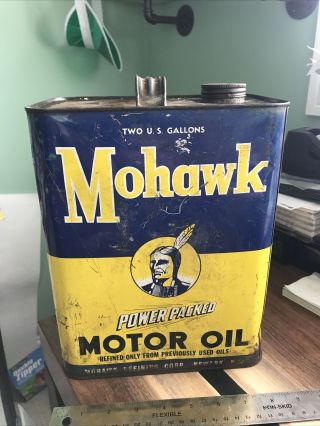 Rare Indian Chief Logo Mohawk Motor Oil Gas Can Newark Nj Advertising 2 Gal