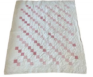 Vintage Antique Quilt Pink & White Little Squares 38x44 Crib Toddler Size