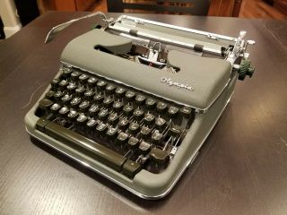 Vintage 1959 Olympia Sm - 4 Green Portable Typewriter,