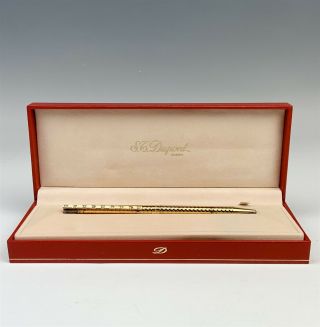 S.  T.  Dupont Diamond & Yellow Gold Vermeil Rollerball Pen Box,  Papers Skr