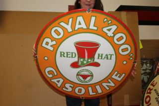 Large Royal " 400 " Red Hat Gasoline Gas Station 30 " Porcelain Metal Sign