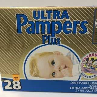 Vintage Ultra Pampers PLUS 27lbs and OVER Diapers Custom Fit Tape TODDLER Opened 4