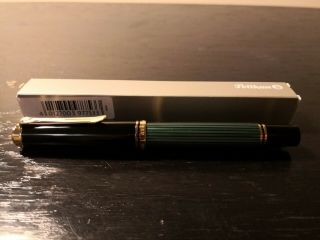 Pelikan M600 Fountain Pen Green Stripes 14k B Nib Gold Plated Trim