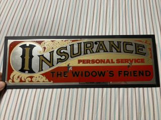Vintage Antique Reverse Painted Glass Insurance Trade Sign 16” X 5.  5”