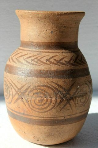 Old Primitive Clay Pot Pottery Vase Jug 6 3/4  Tall Unglazed 25oz.