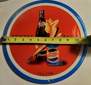 Vintage 1950 Pepsi Soda Pop Gas Station Man Cave Bar Porcelain Sign