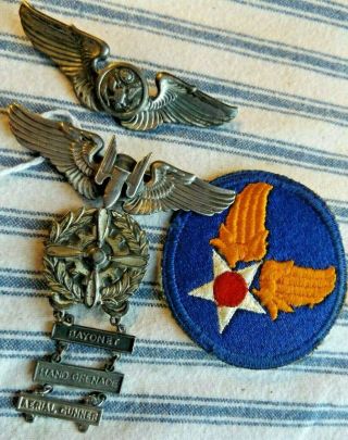 Wwii Us Army Air Corps Aerial Gunner,  Tech Badge,  Crew Wings,  Bars,  Aaf Patch