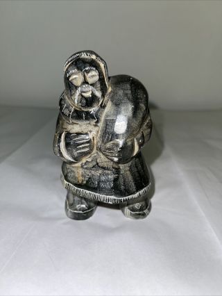 Inuit Stone Carving Hunter With Seal Signed Tekak
