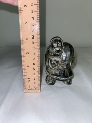 Inuit Stone Carving Hunter with Seal Signed Tekak 2