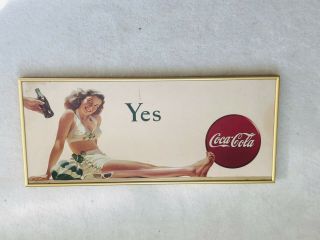 1946,  Vintage,  Framed,  Coca Cola Cardboard " Yes " Sign,  " Very Scarce "