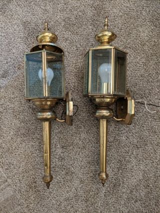 Pair Vintage Brass Sconce Coach light lamp lantern Mid Century 26 