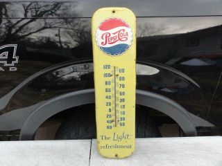 Vintage Pepsi The Light Refreshment Tin Sign Thermometer Soda Gas Oil