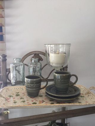 Vtg Wade Irish Shamrock Porcelain Demitasse Cups & Saucers,  Made In Ireland,  Euc