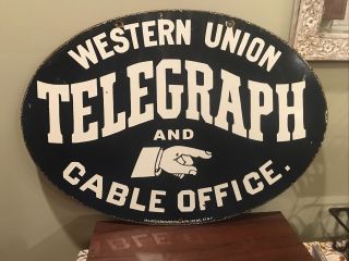 Early Western Union Telegraph Double Sided Sign