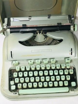 Hermes 3000 Portable Typewriter Sea Foam Green Vintage 1960s Swiss Made W/ Key