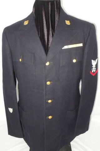 Wwii Us Coast Guard Uscg 4 Button Jacket With Insignia 1/2 " Wide Ribbons Patches
